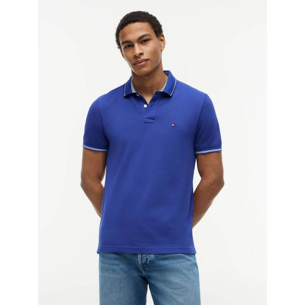 Tommy Hilfiger Stripe Under Collar Pique Polo Shirt